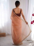 Dazzling Peach Lace Border Net Festive Wear Saree With Blouse