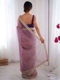 Classy Lavender Lace Border Net Wedding Wear Saree With Blouse