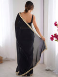 Outstanding Black Lace Work Silk Evening Wear Saree With Blouse