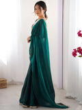 Glorious Teal Green Lace Work Silk Mehendi Wear Saree With Blouse