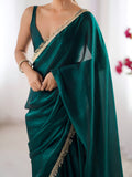 Glorious Teal Green Lace Work Silk Mehendi Wear Saree With Blouse