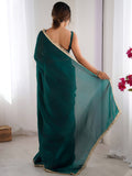 Glorious Teal Green Lace Work Silk Mehendi Wear Saree With Blouse