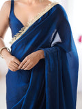 Mesmerizing Blue Lace Border Silk Marriage Wear Saree With Blouse