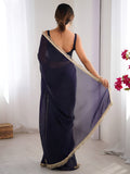 Awesome Purple Lace Border Silk Event Wear Saree With Blouse
