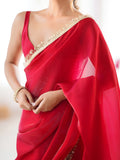 Lovely Red Lace Border Silk Wedding Wear Saree With Blouse