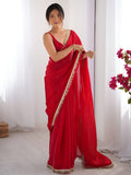 Lovely Red Lace Border Silk Wedding Wear Saree With Blouse