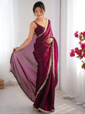Magnetic Wine Lace Border Silk Function Wear Saree With Blouse