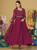 Elegant Dark Pink Sequins Georgette Reception Wear Anarkali Suit