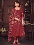 Exquisite Maroon Embroidered Georgette Reception Wear Anarkali Suit