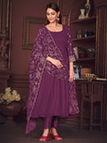 Marvelous Purple Embroidered Georgette Anarkali Suit With Dupatta