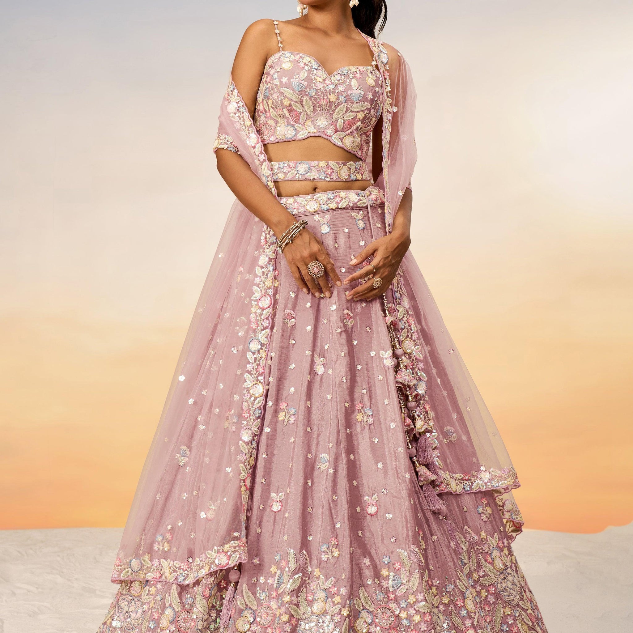 Amazing Pink Embroidered Chiffon Reception Wear Lehenga Choli