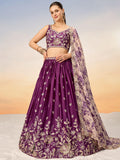 Pretty Wine Sequins Chiffon Wedding Wear Lehenga Choli With Dupatta