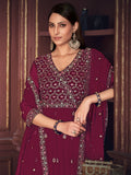 Amazing Dark Pink Embroidered Georgette Reception Wear Anarkali Suit