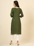 Marvelous Olive Green Thread Embroidery Rayon Traditional Kurti