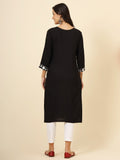 Astonishing Black Thread Embroidery Rayon Festival Wear Kurti