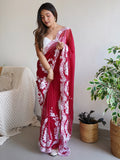 Gorgeous Red Thread Work Organza Festival Wear Saree With Blouse
