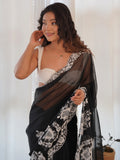Adorable Black Thread Embroidered Organza Party Wear Saree