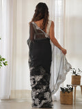 Adorable Black Thread Embroidered Organza Party Wear Saree