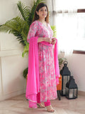 Fabulous Pink Floral Printed Chinon Pant Suit With Dupatta