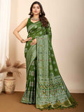 Tantalizing Olive Green Zari Weaving Silk Mehendi Wear Saree