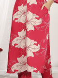 Wonderful Red Floral Printed Rayon Silk Casual Wear Kurti With Pant