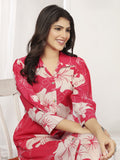 Wonderful Red Floral Printed Rayon Silk Casual Wear Kurti With Pant