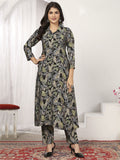 Astonishing Black Printed Chanderi Silk Casual Wear Kurti With Pant