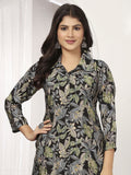 Astonishing Black Printed Chanderi Silk Casual Wear Kurti With Pant