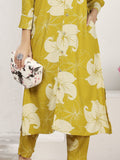 Incredible Mustard Yellow Floral Printed Rayon Silk Kurti With Pant