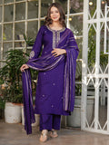 Alluring Purple Sequins Viscose Silk Straight Pant Suit With Dupatta