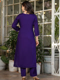 Alluring Purple Sequins Viscose Silk Straight Pant Suit With Dupatta