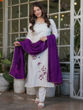 Fascinating Off-White Embroidered Viscose Silk Casual Wear Pant Suit