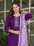 Mesmerizing Wine Rayon Thread Work Festive Wear Pant Suit With Printed Dupatta