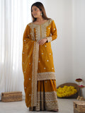 Stunning Mustard Yellow Sequins Chinon Festive Wear Sharara Suit