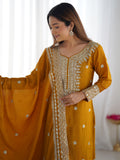 Stunning Mustard Yellow Sequins Chinon Festive Wear Sharara Suit