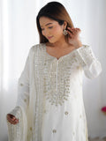 Adorable Off-White Sequins Chinon Eid Special Sharara Suit With Dupatta
