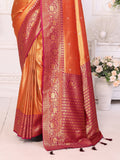 Elegant Orange Zari Weaving Banarasi Silk Festive Wear Saree With Blouse
