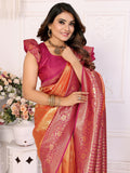 Elegant Orange Zari Weaving Banarasi Silk Festive Wear Saree With Blouse