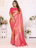 Spectacular Pink Zari Weaving Banarasi Silk Saree With Blouse