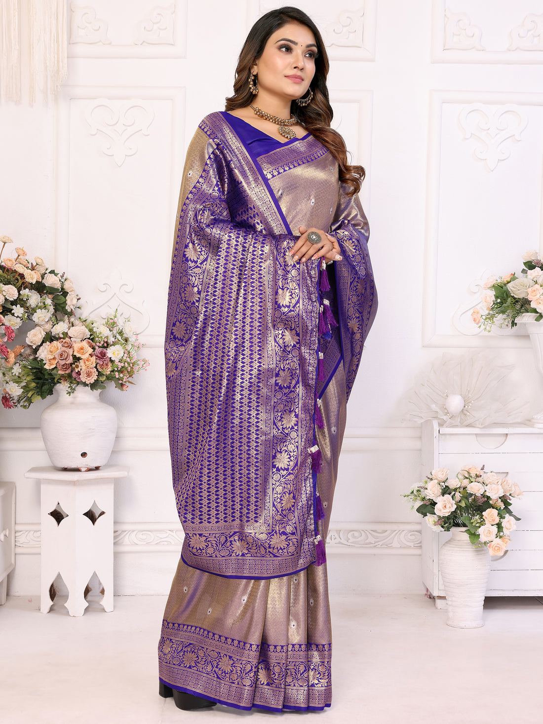 Charming Lavender Zari Weaving Banarasi Silk Event Wear Saree