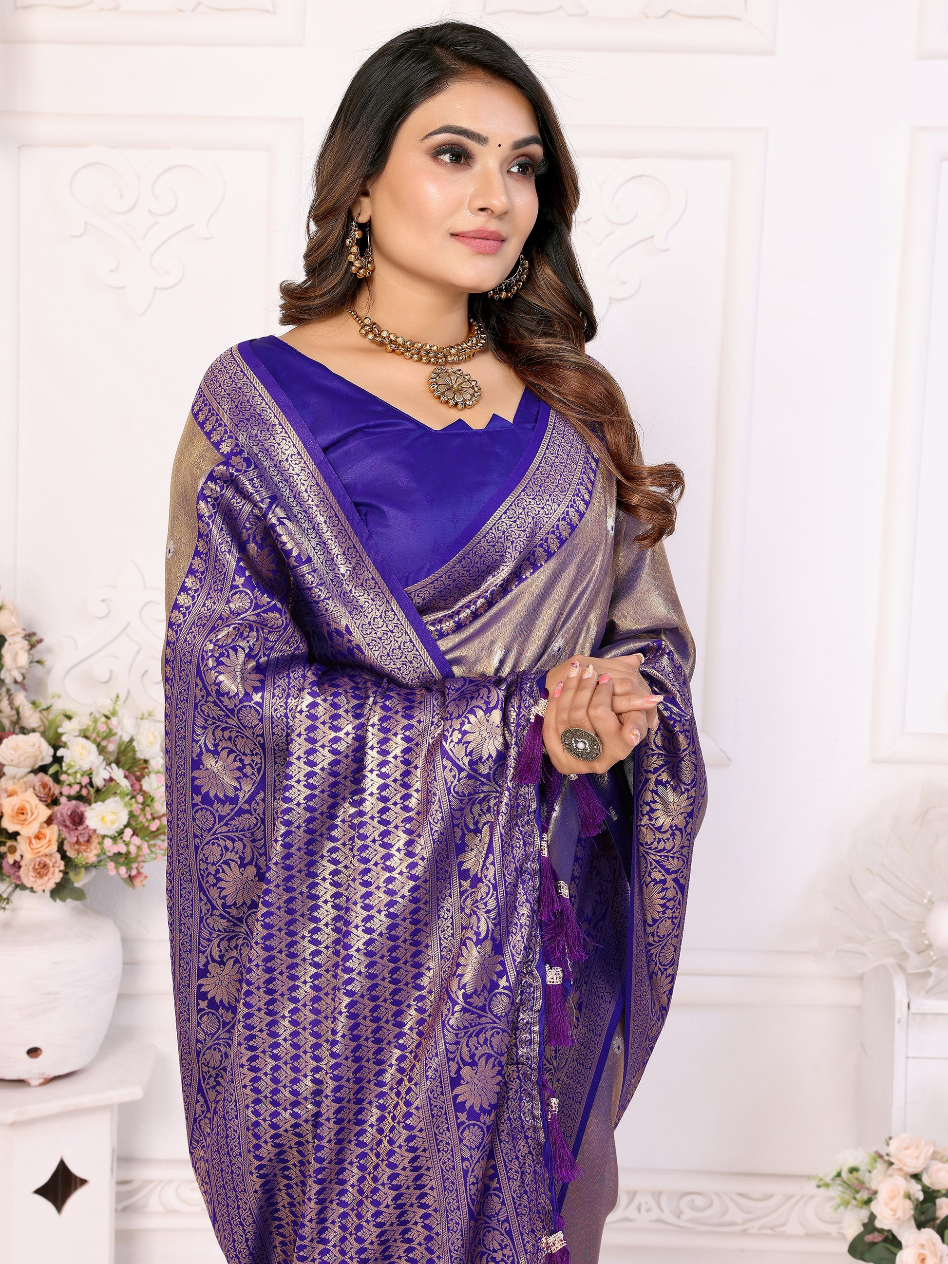 Charming Lavender Zari Weaving Banarasi Silk Event Wear Saree