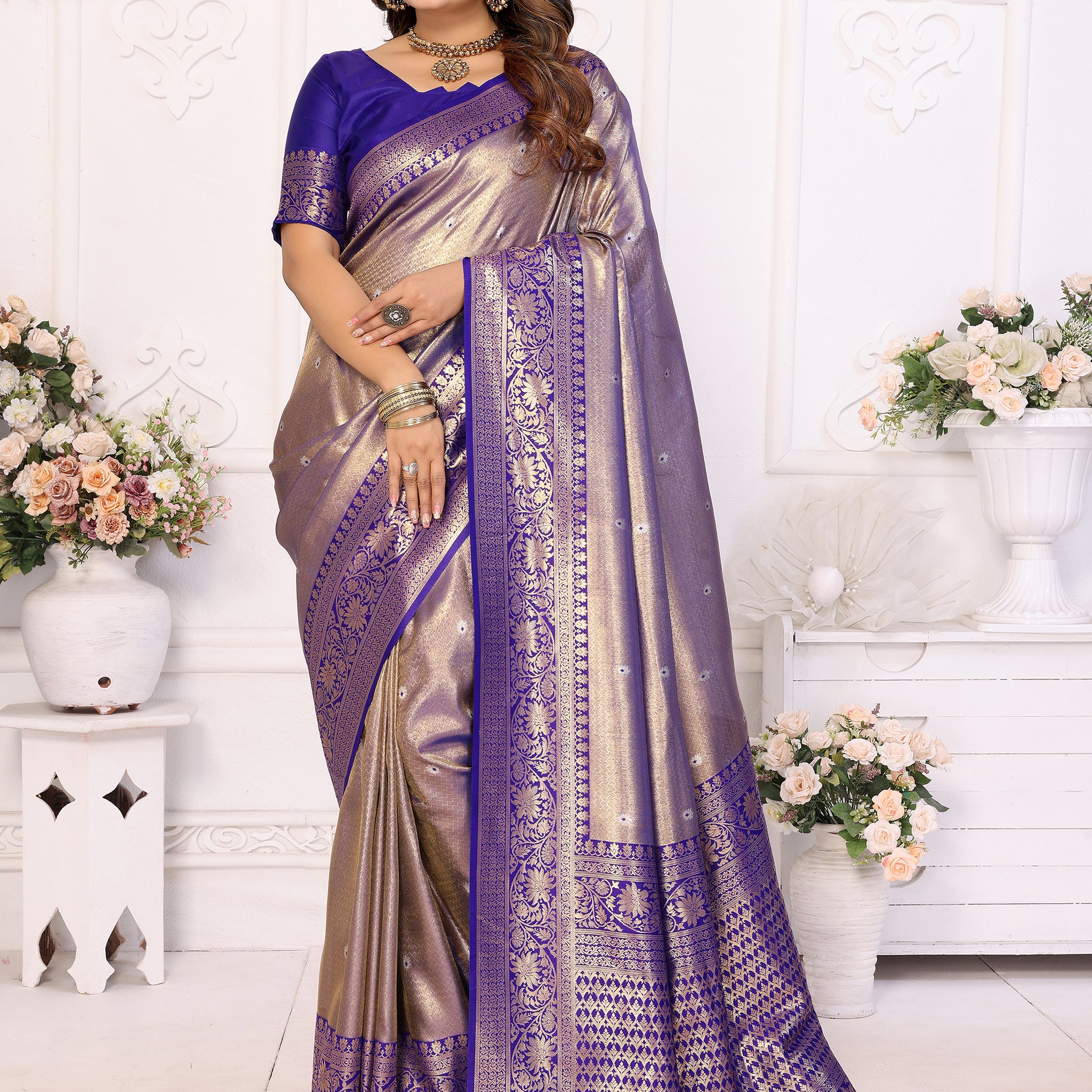 Charming Lavender Zari Weaving Banarasi Silk Event Wear Saree