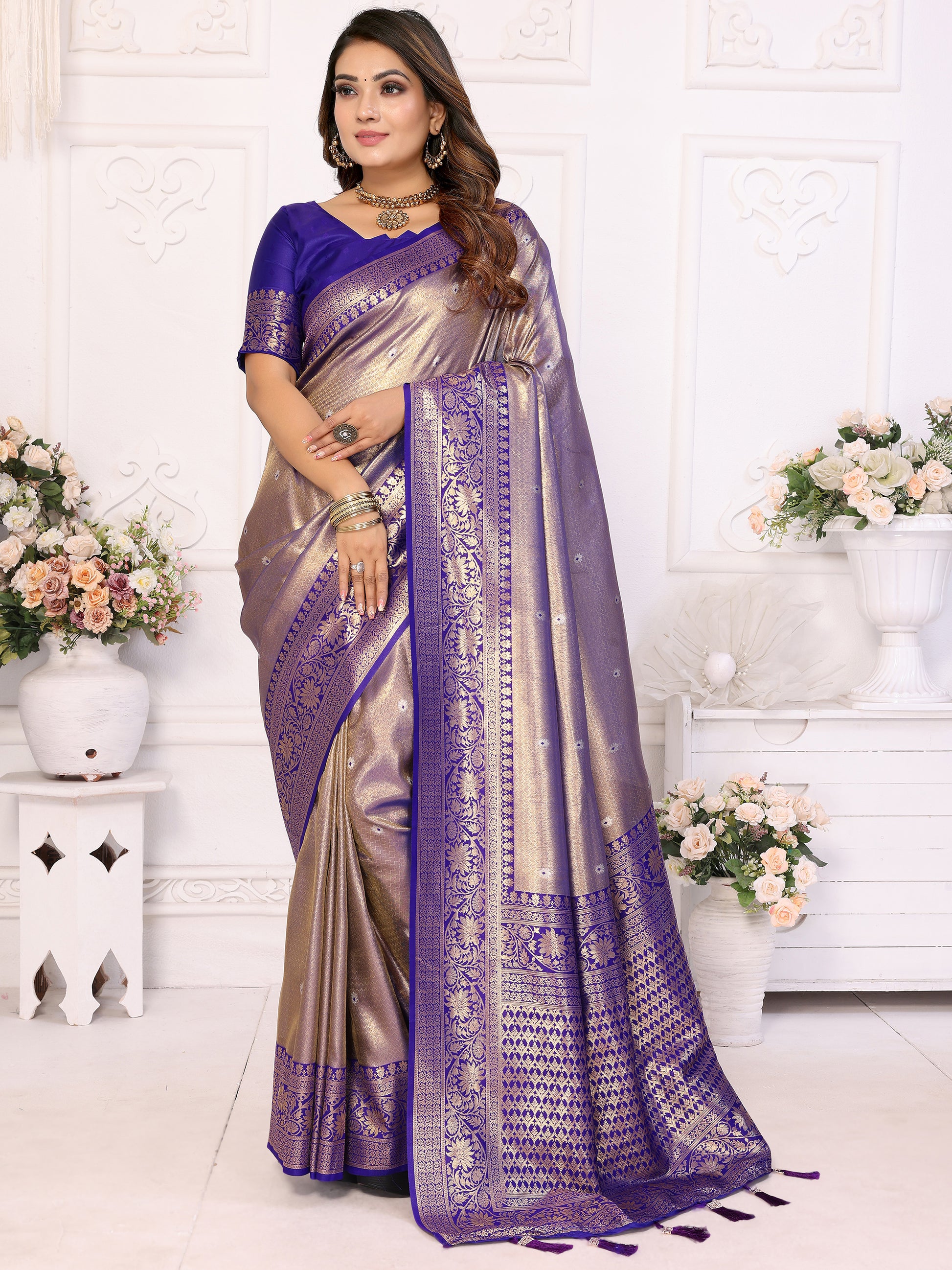 Charming Lavender Zari Weaving Banarasi Silk Event Wear Saree