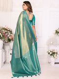 Attractive Sea Green Zari Weaving Banarasi Silk Festive Wear Saree