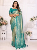 Attractive Sea Green Zari Weaving Banarasi Silk Festive Wear Saree