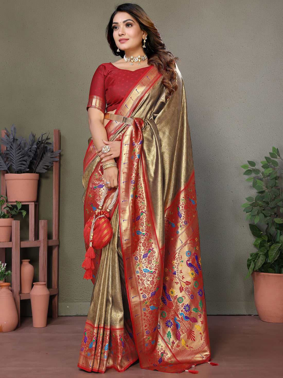 Incredible Brown Zari Weaving Banarasi Silk Festive Wear Saree