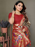 Incredible Brown Zari Weaving Banarasi Silk Festive Wear Saree