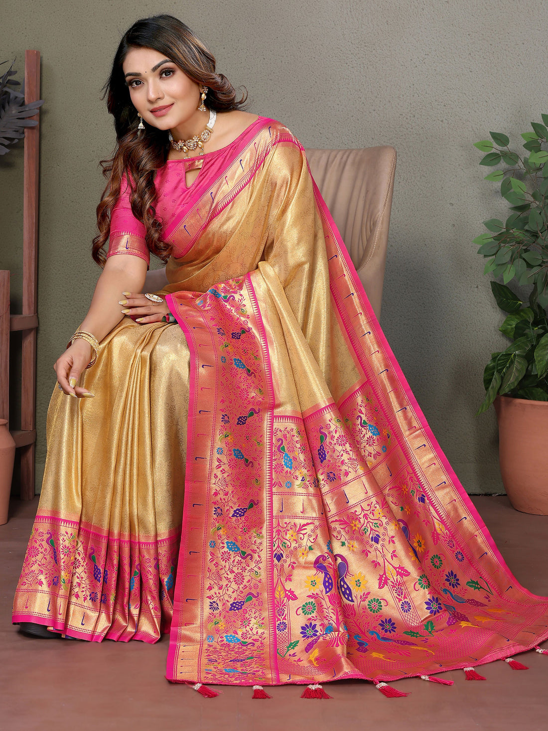 Stunning Yellow Zari Weaving Banarasi Silk Event Wear Saree With Blouse