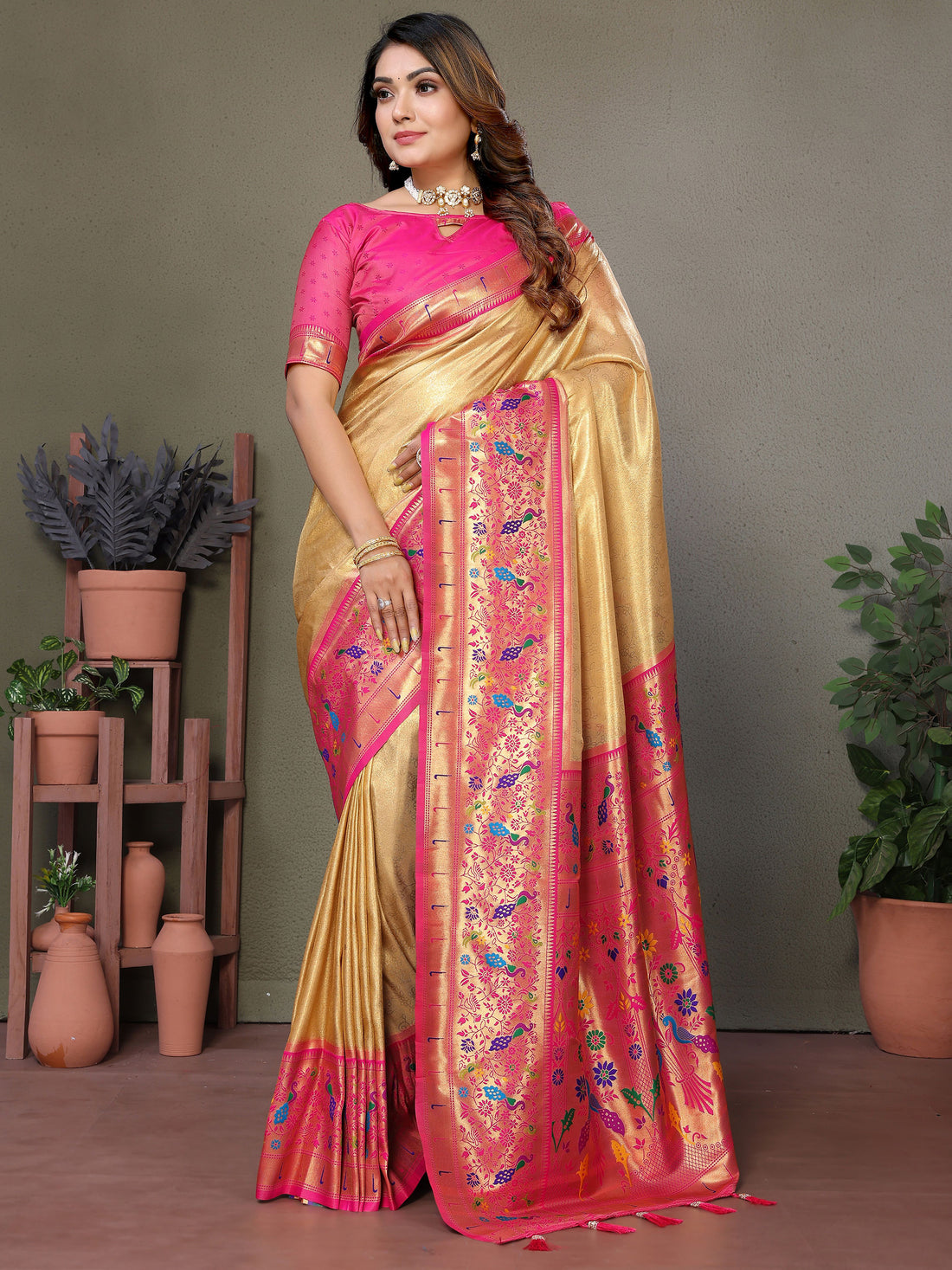 Stunning Yellow Zari Weaving Banarasi Silk Event Wear Saree With Blouse