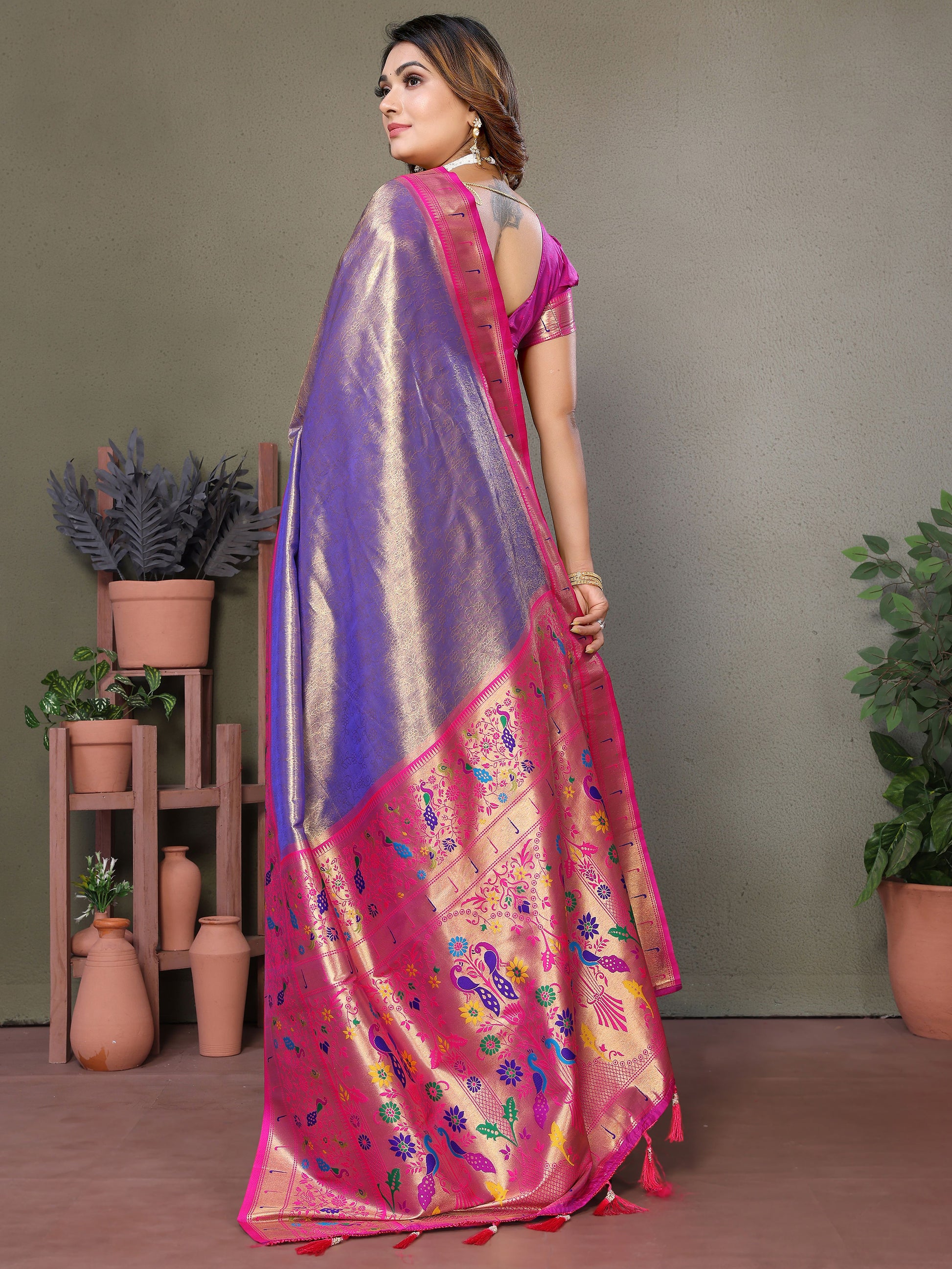 Glamorous Purple Zari Weaving Banarasi Silk Saree With Blouse